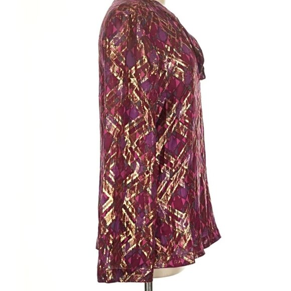 NWT Tory Burch silk metallic burgundy blouse, size 8 - Picture 4 of 6